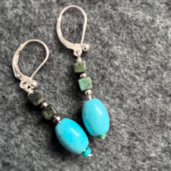 Turquoise and Sterling Silver Dangle Earrings - Picture 5 of 5